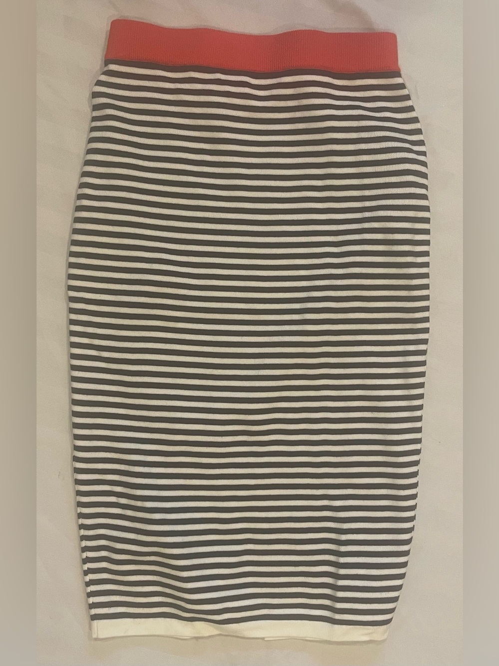 Women’s Striped Black & White Pencil Skirt with Red Waistband